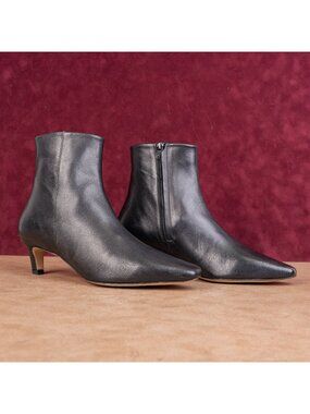 Bibi Lou Women Magda Black Leather Kitten Heel Dress Zip Ankle Boots 10US EUR40